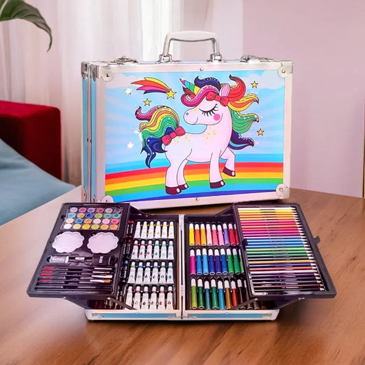 Toytoise Unicorn Drawing Kit (145pc) Blue - Markers, Crayons, H&B Pencils, Case